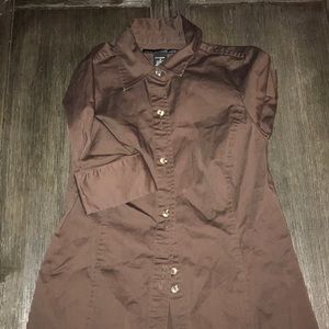 Brown button up dress, 3/4 sleeves, size 6